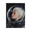 Painterly female astronaut portrait in helmet for elegant modern office or bedroom decor.