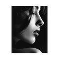 Black and white woman profile portrait with dramatic light for luxury bedroom wall art.