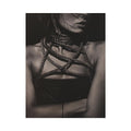 Black and white fashion portrait canvas with rope detail for luxury bedroom decor.