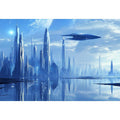 Futuristic cityscape canvas art for modern office decor.