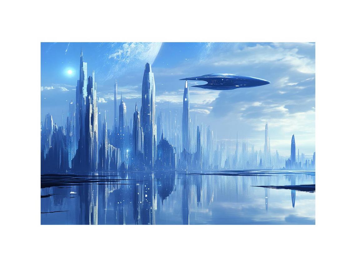 Futuristic cityscape canvas art for modern office decor.