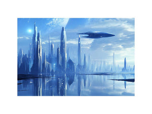 Futuristic cityscape canvas art for modern office decor.
