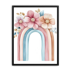Floral Pastel Rainbow artwork for modern nursery bedroom and living room decor