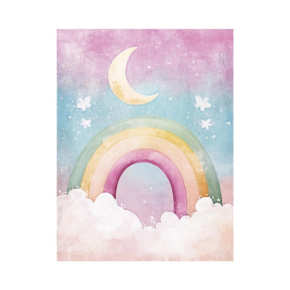 Crescent moon and rainbow canvas art for dreamy nursery decor.