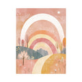 Boho rainbow landscape canvas art for warm nursery or bedroom decor.
