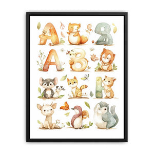 Watercolor alphabet animals canvas art for kids nursery learning decor.