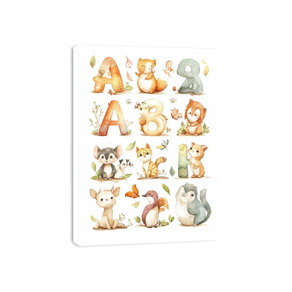 Watercolor alphabet animals canvas art for kids nursery learning decor.