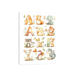 Watercolor alphabet animals canvas art for kids nursery learning decor.