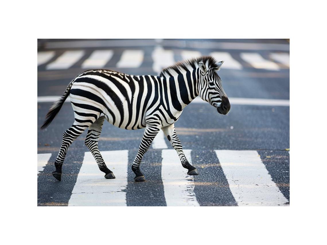 Black and white zebra street photography canvas art for modern office decor.