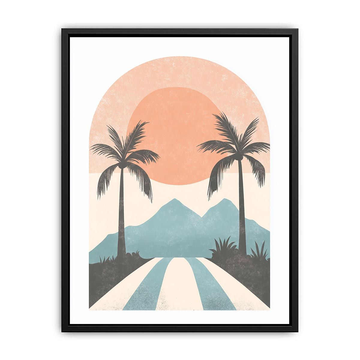 Tropical palm sunset canvas art for modern coastal bedroom decor.