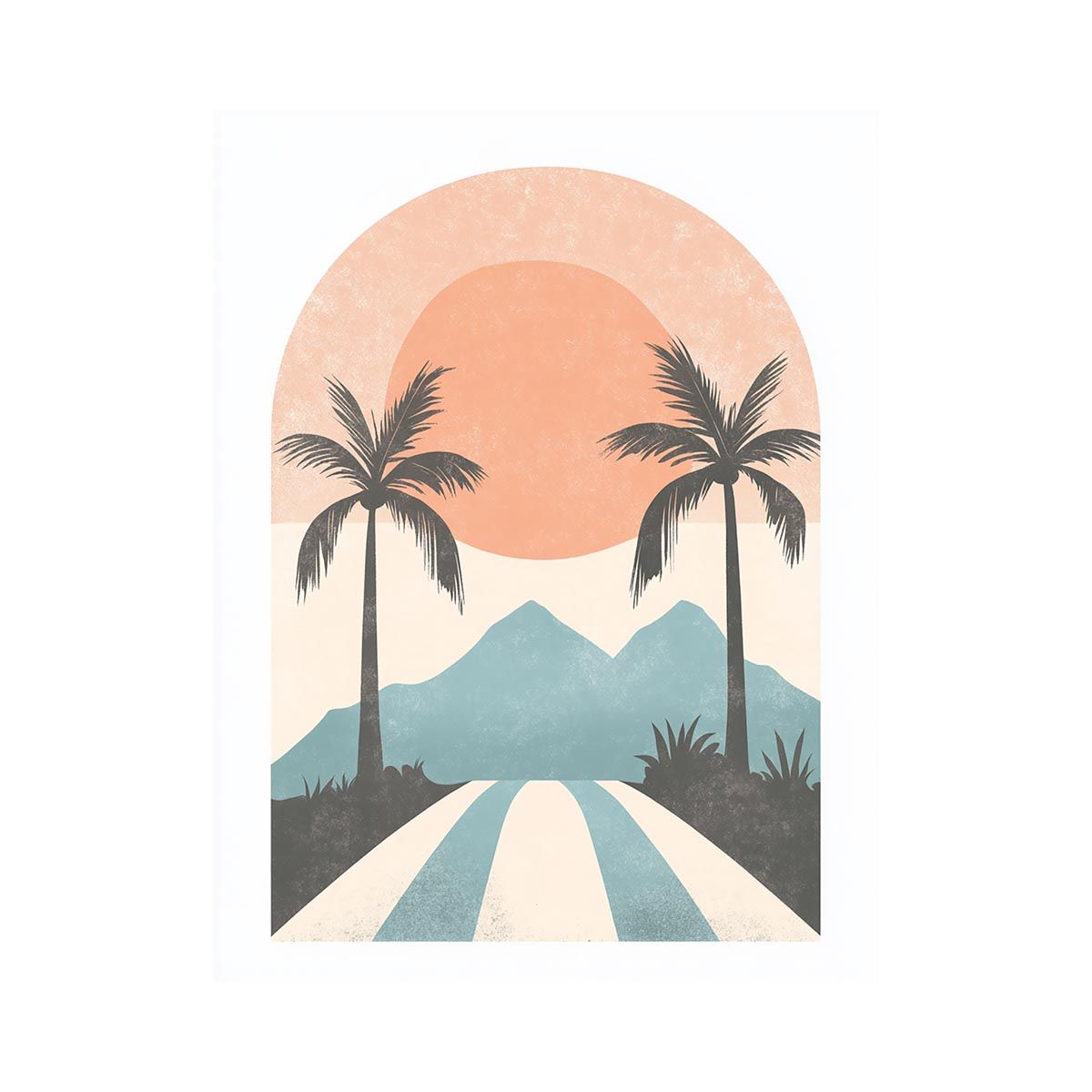 Tropical palm sunset canvas art for modern coastal bedroom decor.