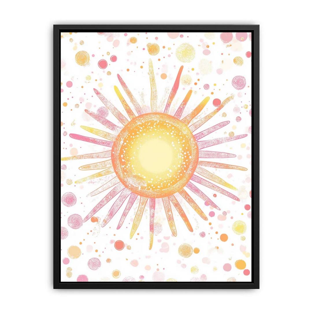 Bright sunburst confetti canvas art for cheerful nursery decor.