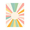 Pastel geometric sunburst wall art with soft colorful rays for a cheerful modern nursery or office.