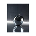 Glossy black apple sculpture wall art with reflective modern lighting for luxury office decor.
