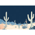 Night desert cactus canvas art with stars and saguaros for modern living room decor.