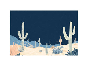 Night desert cactus canvas art with stars and saguaros for modern living room decor.