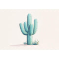 Minimal aqua cactus canvas print with soft desert plants for calm bedroom decor.