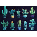 Moody potted cactus canvas art collection for eclectic living room decor.