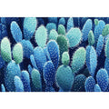 Blue prickly pear cactus canvas art with cool botanical texture for living room decor.