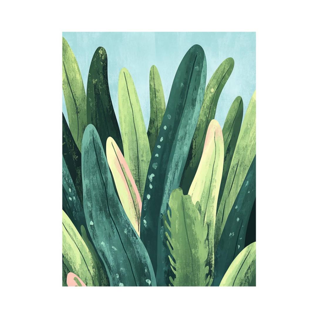Sage green cactus leaves canvas print for calm modern bedroom wall decor.