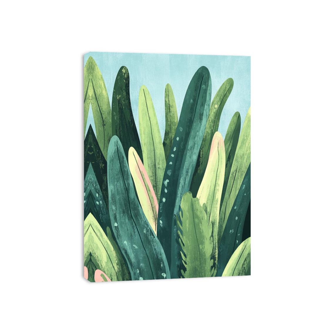 Sage green cactus leaves canvas print for calm modern bedroom wall decor.