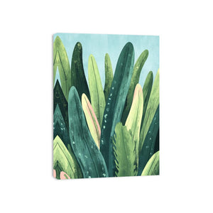 Sage green cactus leaves canvas print for calm modern bedroom wall decor.