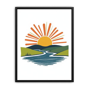 Minimalist sunrise river canvas print for modern bedroom or office decor.