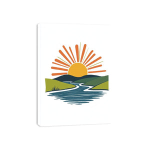 Minimalist sunrise river canvas print for modern bedroom or office decor.