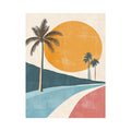 Minimal tropical palm sunset canvas art for warm coastal bedroom decor.