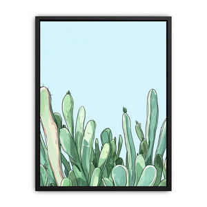 Minimal cactus botanical canvas print for soft modern bedroom or office decor.