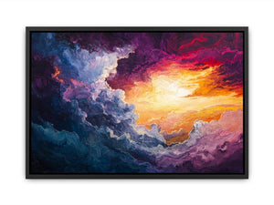 Dramatic sunset cloud canvas art for modern living room wall decor.