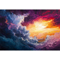 Dramatic sunset cloud canvas art for modern living room wall decor.