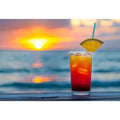 Tropical cocktail sunset canvas art for coastal kitchen and home bar decor.