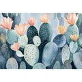 Soft watercolor cactus flower canvas art for calm bedroom wall decor.