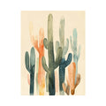 Minimal watercolor cactus canvas art in sage and peach for hallway decor.