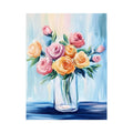 Soft rose vase canvas art with pastel flowers for bedroom wall decor.