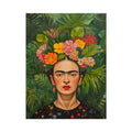 Tropical floral woman portrait canvas art for bold living room decor.