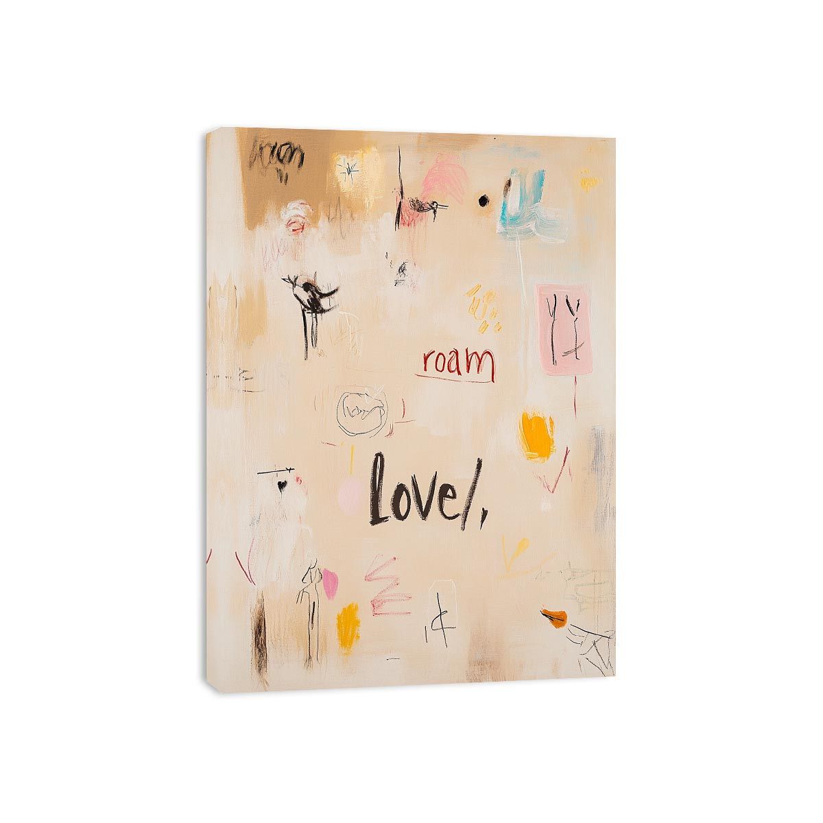 Soft abstract love typography artwork for playful bedroom wall decor.