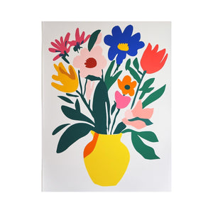 Modern floral vase illustration with colorful blooms for contemporary home decor.