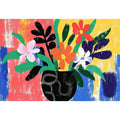 Vibrant textured floral artwork in black vase for modern colorful interiors.