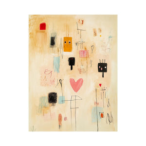 Abstract heart artwork with minimalist symbols for modern living room decor