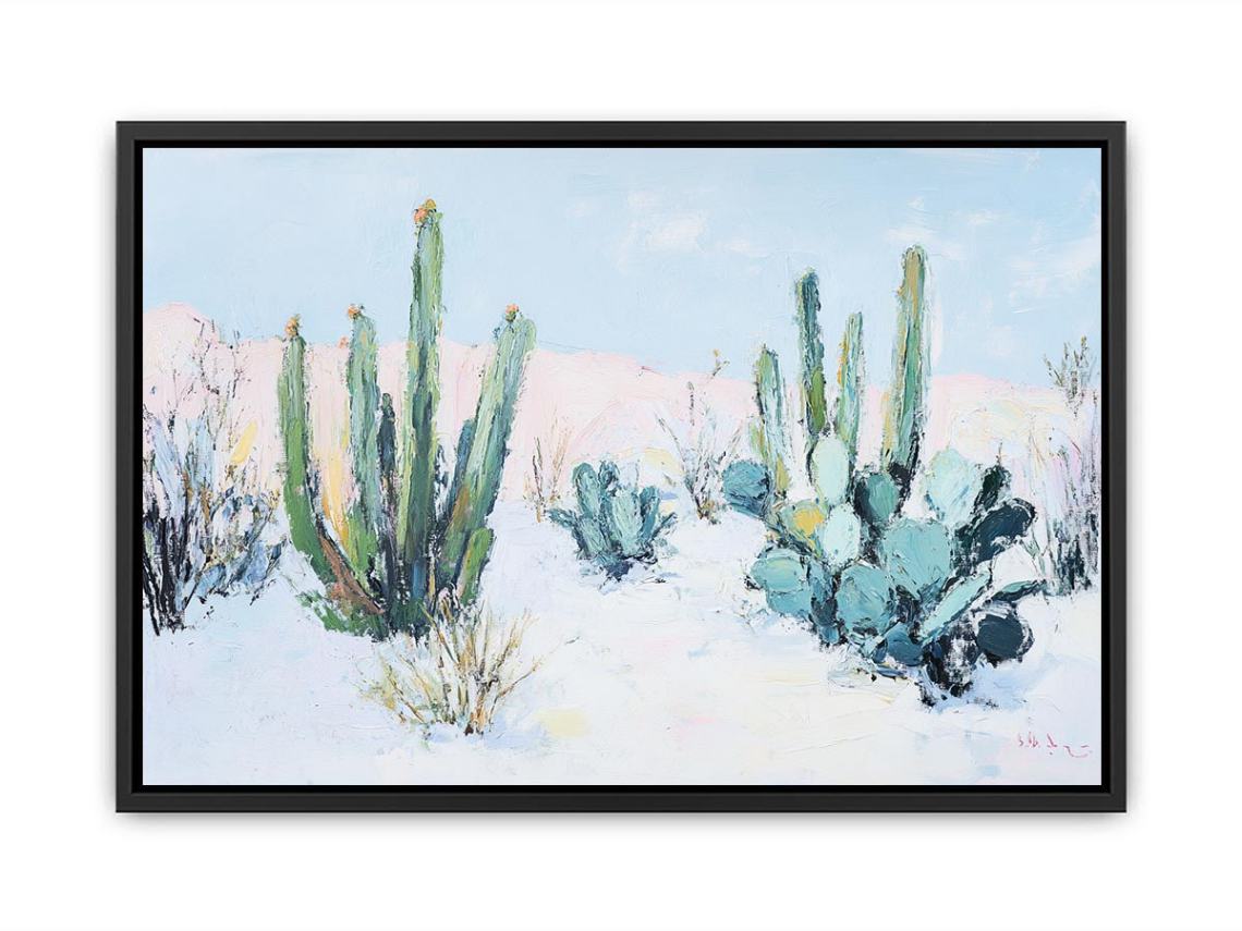 Pastel desert cactus landscape artwork for modern living room wall decor