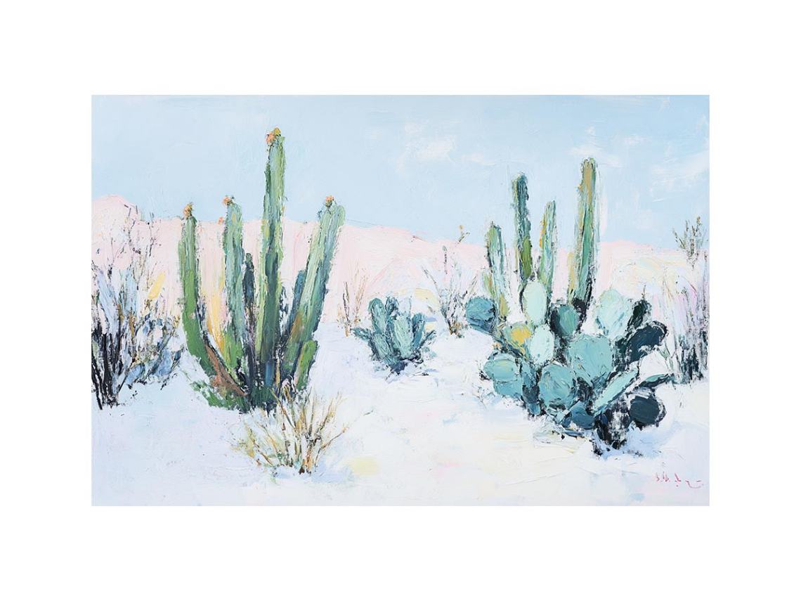 Pastel desert cactus landscape artwork for modern living room wall decor