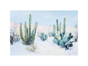 Pastel desert cactus landscape artwork for modern living room wall decor