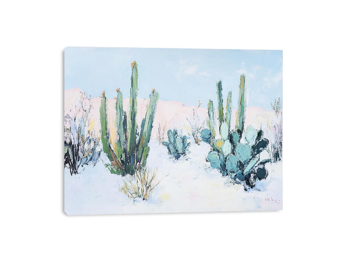 Pastel desert cactus landscape artwork for modern living room wall decor