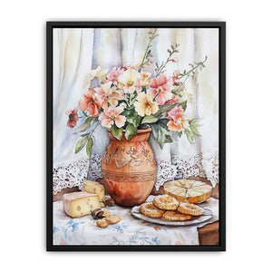 Watercolor floral vase still life artwork for elegant kitchen decor