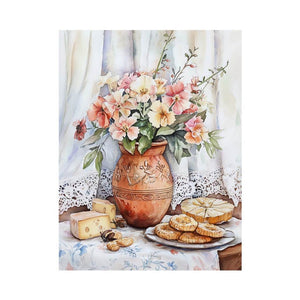 Watercolor floral vase still life artwork for elegant kitchen decor