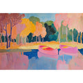 Pink boats landscape canvas art for modern living room decor.