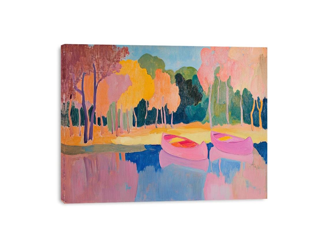 Pink boats landscape canvas art for modern living room decor.