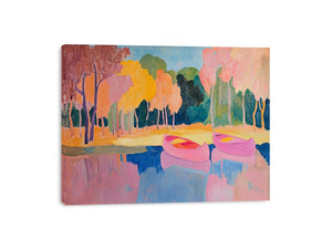 Pink boats landscape canvas art for modern living room decor.